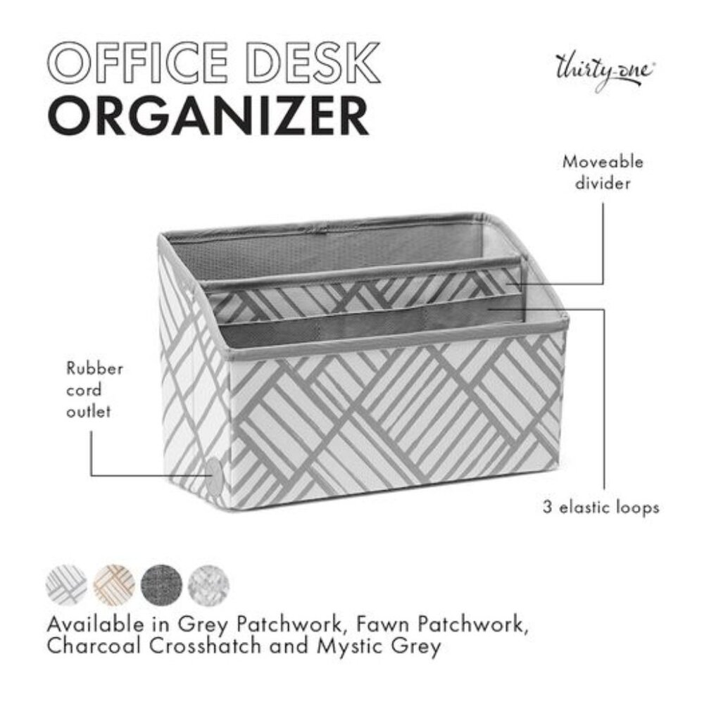 Thirty One Office Desk Organizer in Grey Patchwork - +NEW+